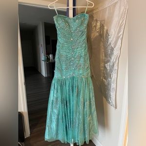 Teal sparkly mermaid fit prom dress